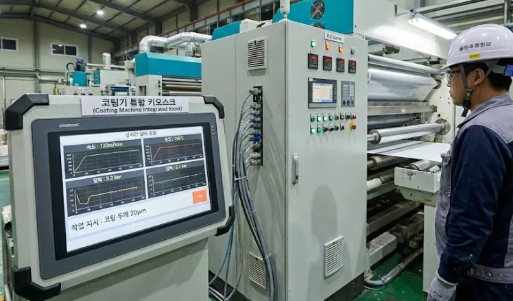 Coating machine facility data linkage and on-site kiosk integration